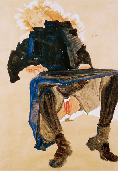 Seated Wom.w.Lifted Skirt à Egon Schiele