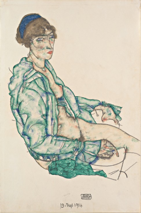 Sitting Semi-Nude with Blue Hairband à Egon Schiele