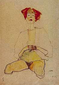 demi nu assis avec des cheveux rouges à Egon Schiele