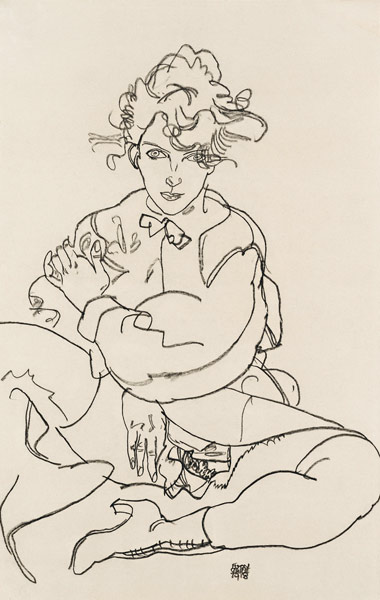 Girl sitting with spread legs à Egon Schiele