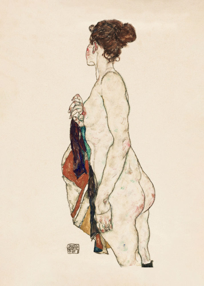 Standing Nude Woman With a Patterned Robe 1917 à Egon Schiele