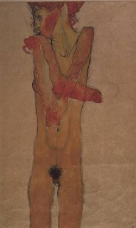 Standing female nude with crossed arms