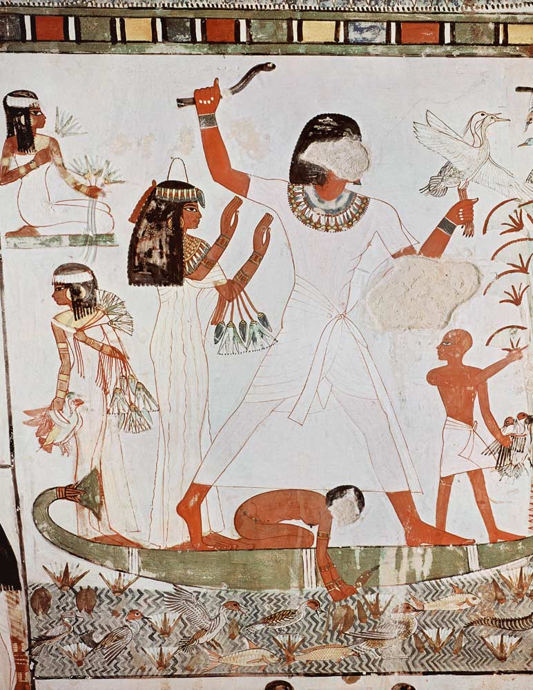 Fishing and fowling in the marshes, detail from the Tomb Chapel of Menna, New Kingdom à Egyptien