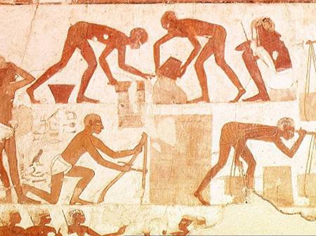 Construction of a wall, from the Tomb of Rekhmire, vizier of Tuthmosis III and Amenhotep II, New Kin à Egyptien