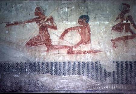 Fishermen and a crocodile from the North wall of the Mastaba Chapel of Ti, Old Kingdom à Egyptien