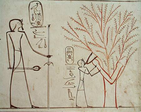 Isis metamorphosed into a sycamore tree suckling Tuthmosis III (c.1479-1425 BC) à Egyptien