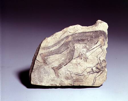 Ostracon with a figure of a monkey playing a flute, New Kingdom à Egyptien