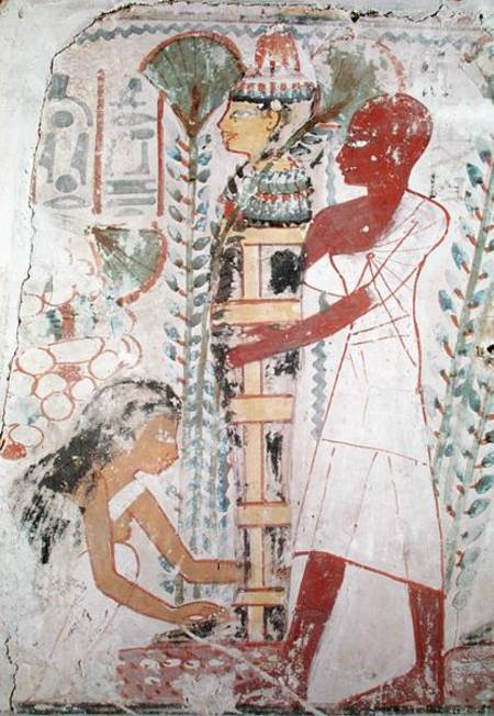 Preparing a mummy for a purification ceremony, from a tomb at Thebes, New Kingdom à Egyptien
