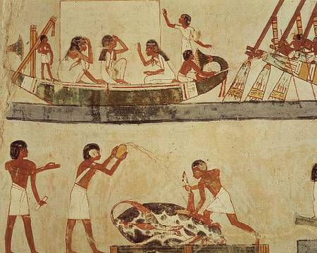 Sacrifice and purification of a bull, and a sailing ritual à Egyptien