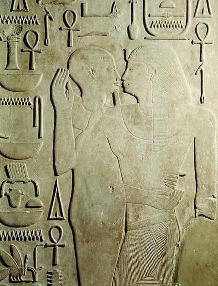 Sesostris I (ruled 1971-28 BC) being Embraced by the God Ptah, relief from the Temple of Amun, Karna à Egyptien