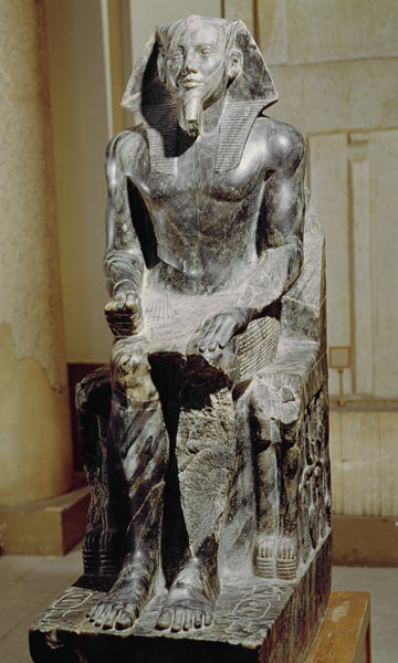 Statue of Khafre (2520-2494 BC) enthroned, from the Valley Temple of the Pyramid of Khafre at Giza, à Egyptien