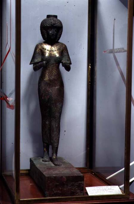 Statue of the Divine Adoratress Karomama, Third Intermediate Period (bronze with gold, silver & elec à Egyptien
