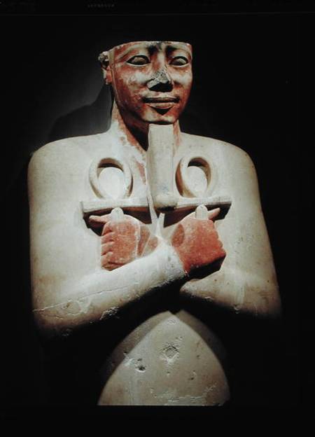 Statue of Sesostris I (c.1918-1875 BC) holding the ankh in both hands crossed over his chest, from t à Egyptien