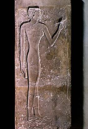 Pillar depicting a woman smelling a lotus flower, Old Kingdom