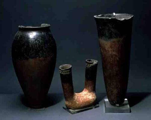 Three vessels, Egyptian, Naqada I Period (4000-3500 BC) and Naqada II Period (3500-3100 BC) (terraco à Egyptien