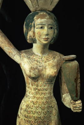 Female bearer of offerings carrying a water vase in her hand and a vessel on her head, Egyptian, Mid à 12ème dynastie égyptienne