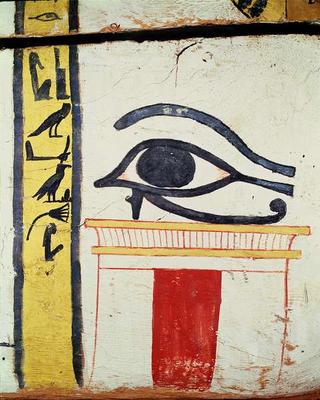 Wedjat Eye, detail from the sarcophagus cover of the Lady of Madja, New Kingdom, c.1450 BC (painted à 18ème dynastie égyptienne