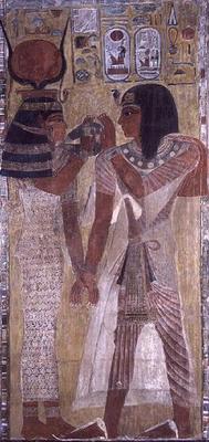 The Goddess Hathor placing the magic collar on Seti I (c.1394-1279 BC), taken from the Tomb of Seti à 19ème dynastie égyptienne