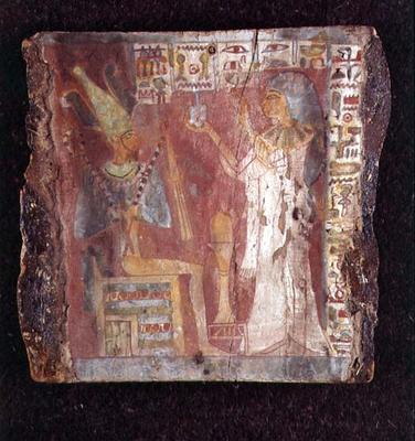 Interior of the sarcophagus of the singer, Toarnemiherti, showing the deceased offering incense to O à 21ème dynastie égyptienne