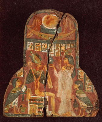 Lid of the coffin of the singer, Toarnemiherti, showing the deceased offering incense to Osiris enth à 21ème dynastie égyptienne