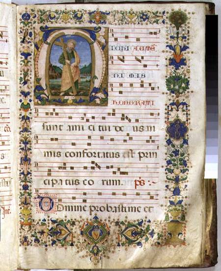 Ms 540 f.3r Page with historiated initial 'M' depicting St. Andrew, from a choir book from San Marco à Ghirlandaio Domenico  (alias Domenico Tommaso Bigordi)