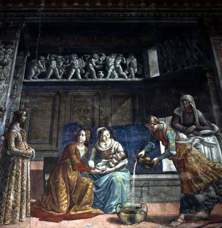 The Birth of the Virgin à Ghirlandaio Domenico  (alias Domenico Tommaso Bigordi)