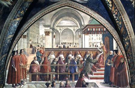St. Francis receiving the Rule of the Order from Pope Honorius, scene from a cycle of the Life of St à Ghirlandaio Domenico  (alias Domenico Tommaso Bigordi)