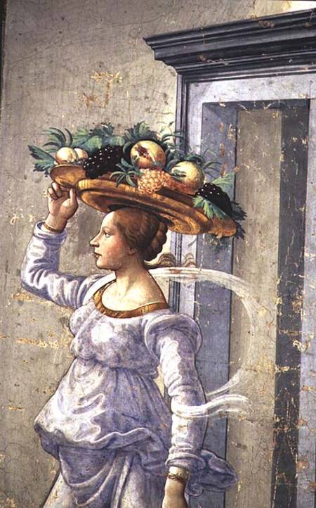 Woman carrying Fruit, from the Birth of St. John the Baptist à Ghirlandaio Domenico  (alias Domenico Tommaso Bigordi)