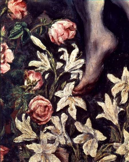 The Assumption of the Virgin, detail of flowers à El Greco (alias Dominikos Theotokopulos)