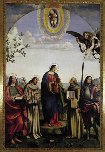 Verkuendigung an Maria mit Heiligen à (alias Francesco Raibolini) Francia