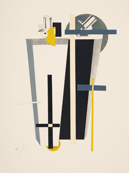 Abstract composition in grey, yellow and black (litho) à Eliezer Lissitzky