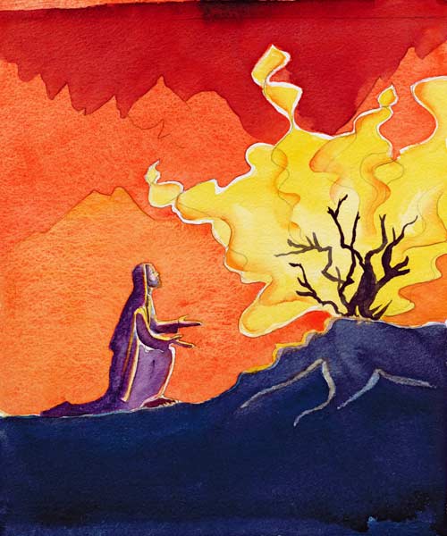 God speaks to Moses from the burning bush, 2004 (w/c on paper)  à Elizabeth  Wang