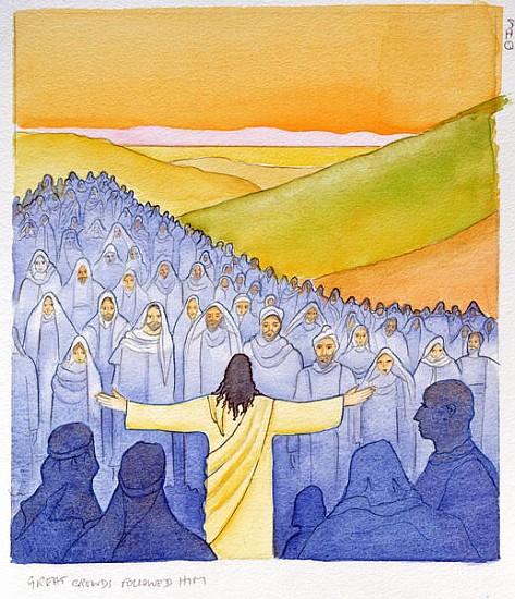Great crowds followed Jesus as he preached the Good News, 2004 (w/c on paper)  à Elizabeth  Wang
