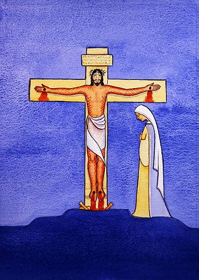 Mary stands by the Cross as Jesus offers His life in Sacrifice, 2005 (w/c on paper)  à Elizabeth  Wang