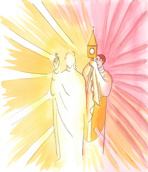 When a priest is holding the monstrance with the Sacred Host, and blesses us with it, Christ Himself à Elizabeth  Wang