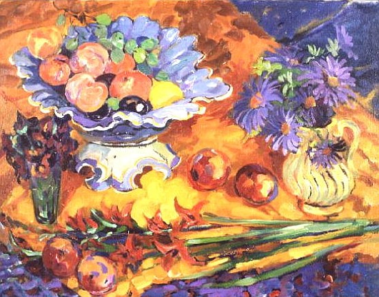 Peaches in a Blue Dish  à Elizabeth Jane  Lloyd