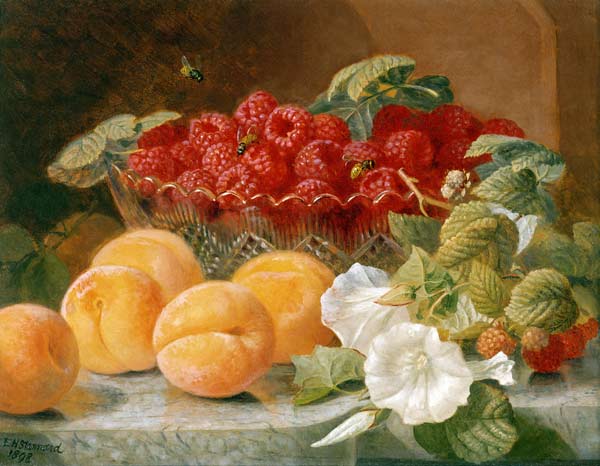 Bowl of raspberries and peaches à Eloise Harriet Stannard
