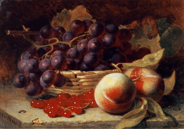 A still life of red currants, peaches and grapes in a basket à Eloise Harriet Stannard