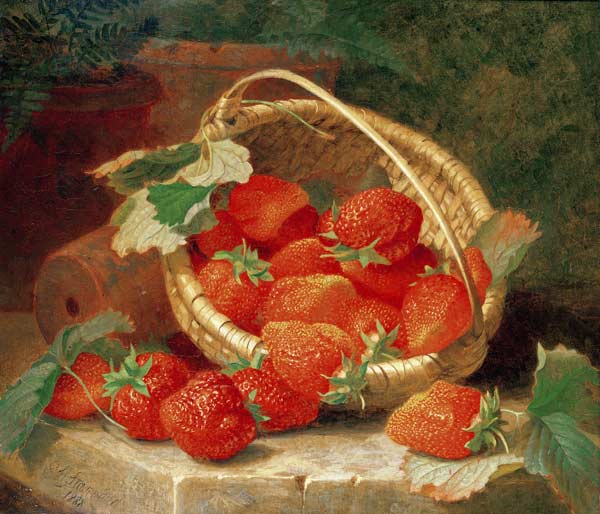 A Basket of Strawberries on a stone ledge à Eloise Harriet Stannard