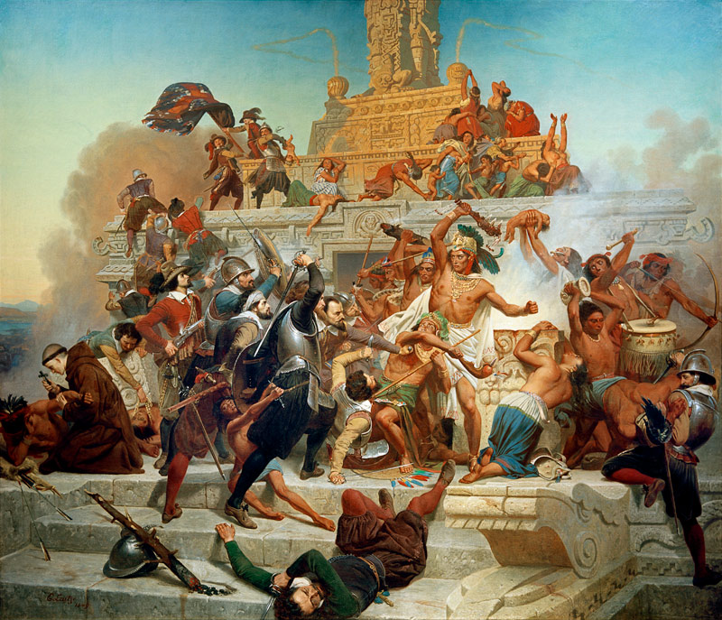 Die Eroberung des Teocalli Tempels durch Cortés und seine Truppen à Emanuel Leutze