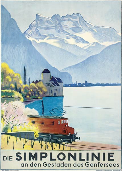 Simplonlinie', poster advertising rail travel around Lake Geneva à Emil Cardinaux