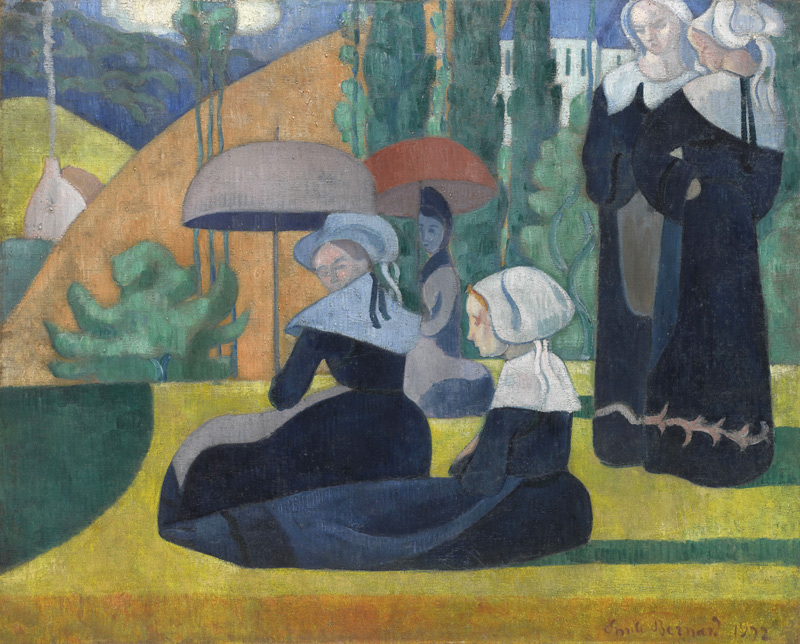 Breton Women with Umbrellas à Emile Bernard