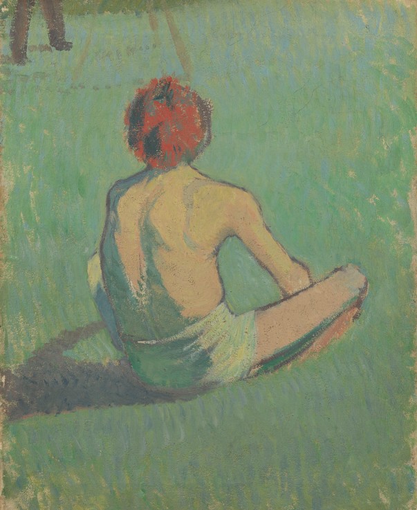 Boy sitting in the grass à Emile Bernard