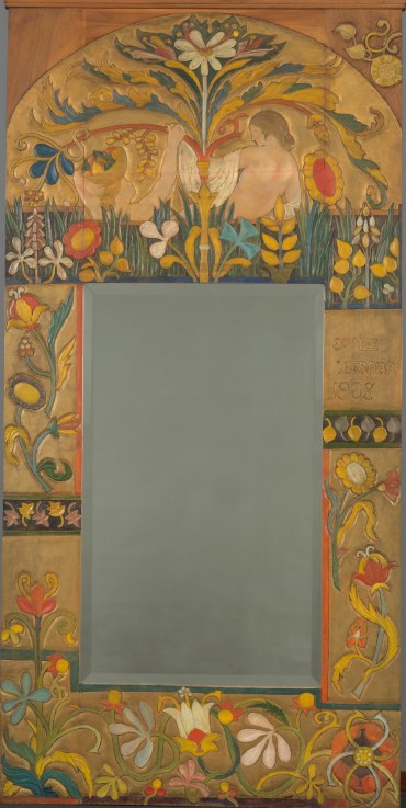 Mirror frame decorated with plants, flowers and two women figures à Emile Bernard