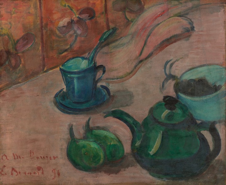 Still life with teapot, cup and fruit à Emile Bernard