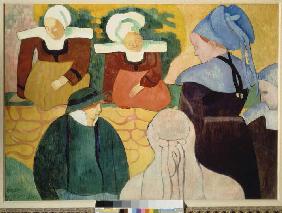 femmes bretonnes sur une paroi