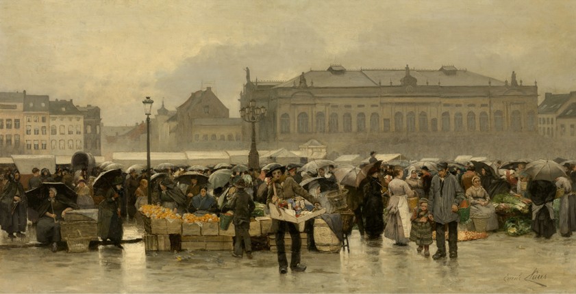 The market in front of the Stadsschouwburg theatre in Antwerp à Emile Claus
