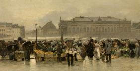 The market in front of the Stadsschouwburg theatre in Antwerp