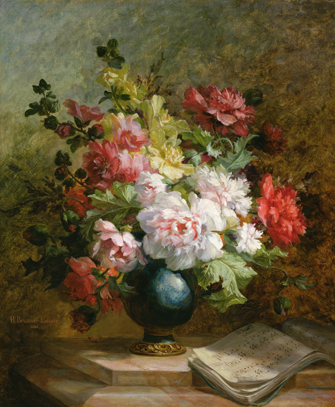 Still life with flowers and sheet music à Emile Henri Brunner-Lacoste