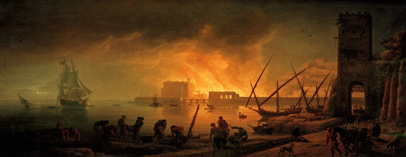 C.-J.Vernet, Harbour fire at night à Horace Vernet